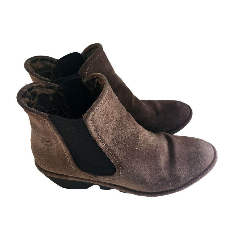 Fly London Phil Brown Suede Leather Ankle Bootie Size 39/8-8.5